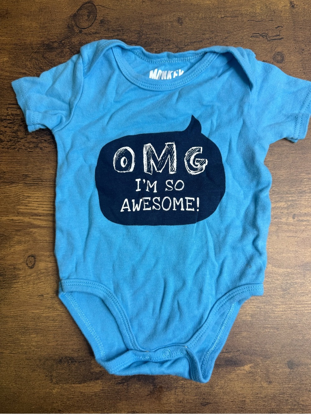 ⭐️5 for $20⭐️ Monkey Bars Blue "OMG I'm So Awesome!" Baby Onesie Bodysuit 6-9M